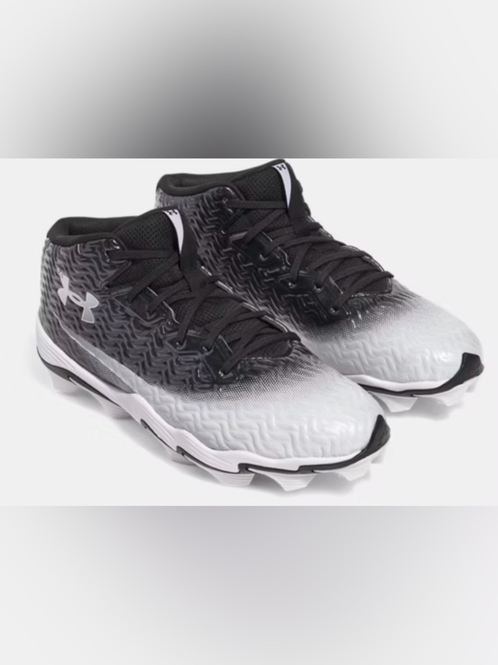 NIB [Under Armour] UA Spotlight Hammer Jr Black/White Football Cleats Youth 4.5 - Picture 2 of 12